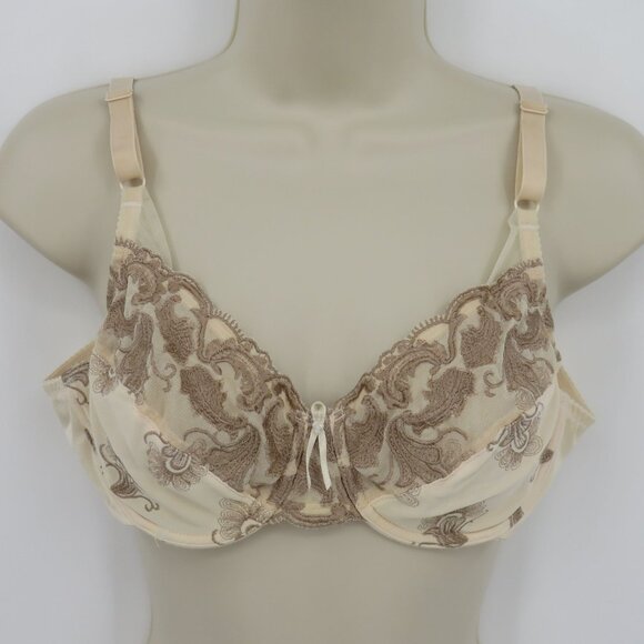 Wacoal 36B Bra 85753 Embroidered Beige Ivory Underwire Unlined Mesh Bow Accent - Picture 14 of 15